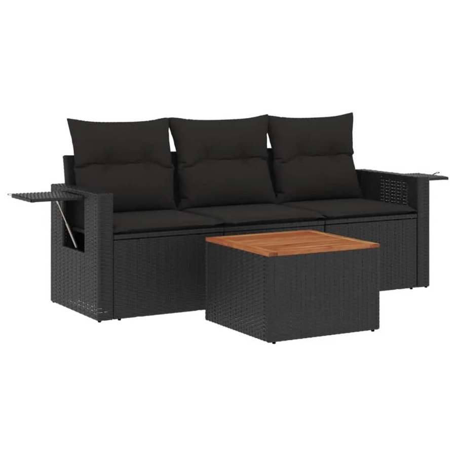 vidaXL 4-tlg. Garten-Sofagarnitur aus Polyrattan mit Kissen in Schwarz - Bild 2