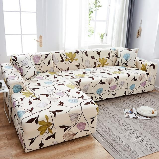S-EMIGA Elastischer Ecksofa-Stretchbezug mit floralem Muster in Multicolour für L-förmige Sofas, Breite: 90-140 cm - Bild 1