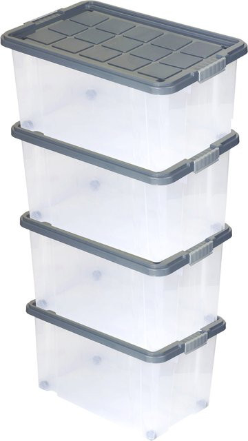 BigDean 4er Set Euroboxen aus Kunststoff mit Deckel und Rollen, transparent, B/T/H: 60 x 40 x 32,5 cm - Bild 1