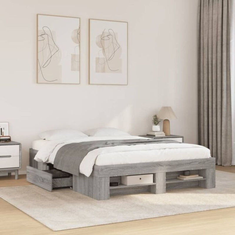 Vidaxl Funktionsbett Bettgestell aus Holzwerkstoff in Grau, B/T/H: 120 x 190 cm - Bild 1
