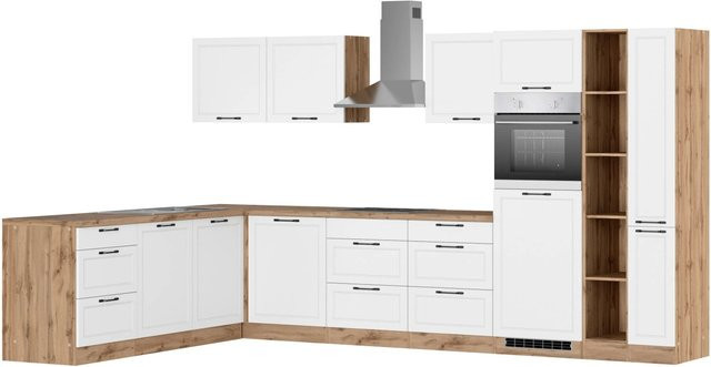 Held Winkelküche Kempten in Landhaus Optik, Grau/Graphit, 360 cm Breite mit Elektrogeräten und Induktionskochfeld - Bild 1