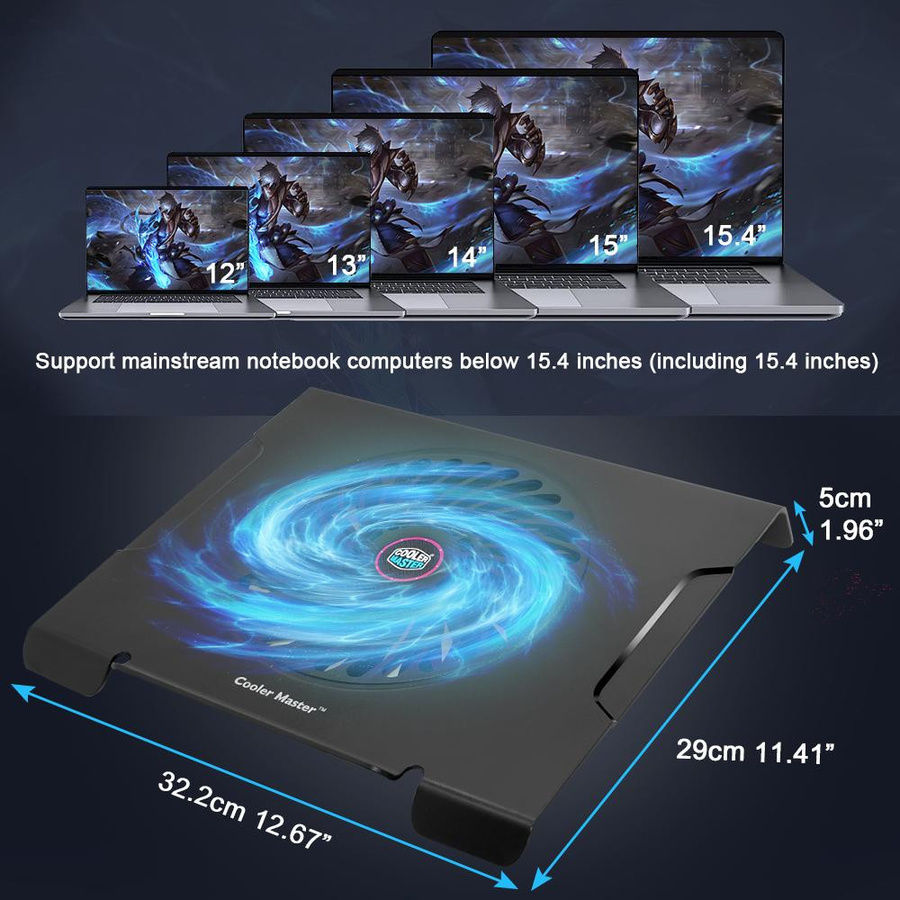 Cooler Master Notebook-Kühlerständer mit leisem Lüfter und 2 USB-Anschlüssen für bis zu 15,4 Zoll, Schwarz - Bild 5