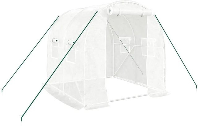 vidaXL Gewächshaus mit Stahlrahmen in Weiß mit 4 m² Fläche und aufrollbarer Tür sowie Netzfenstern, B/T/H: 2 x 2 x 2 m - Bild 1