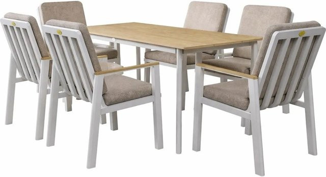 RICHLY Gartenlounge-Set aus pulverbeschichtetem Aluminium für 6 Personen in Beige mit Teak-Elementen - Bild 1
