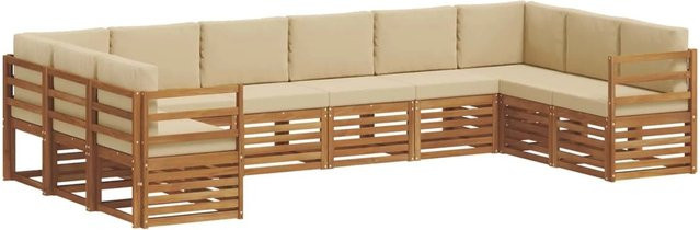 vidaXL Sofagarnitur 10-teilig aus Massivholz Akazie in Natur und Beige mit Sitz- und Rückenkissen im L-Shape Design - Bild 1