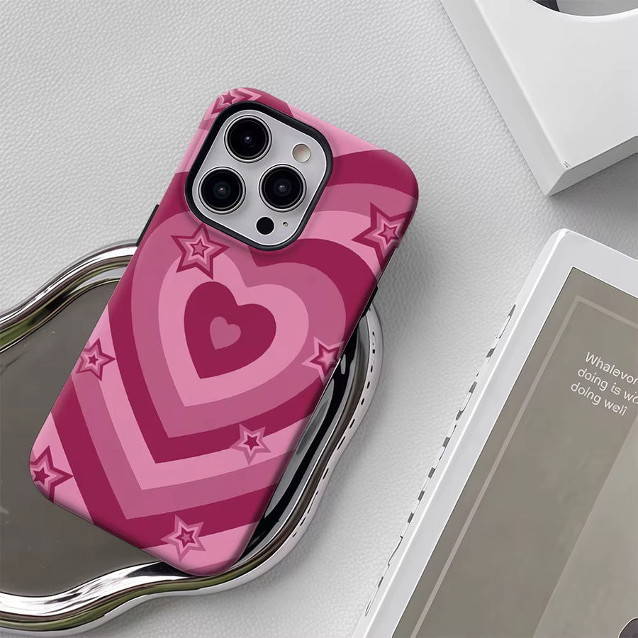 Sternbesetztes Herz Handyhülle für Apple iPhone 17 16 15 14 13 12 11 Pro Max Plus mit doppelschichtiger Rückseite in Pink - Bild 4