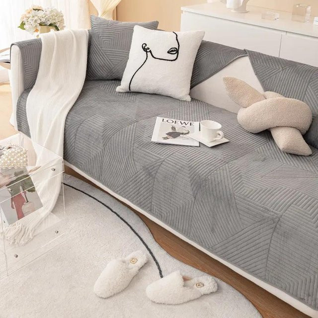 Rutschfester Sofabezug aus Samt und Jacquard-Stoff in Grau, universelle Sofamatte mit modernem Design, Breite: 70 cm, Tiefe: 70 cm - Bild 1