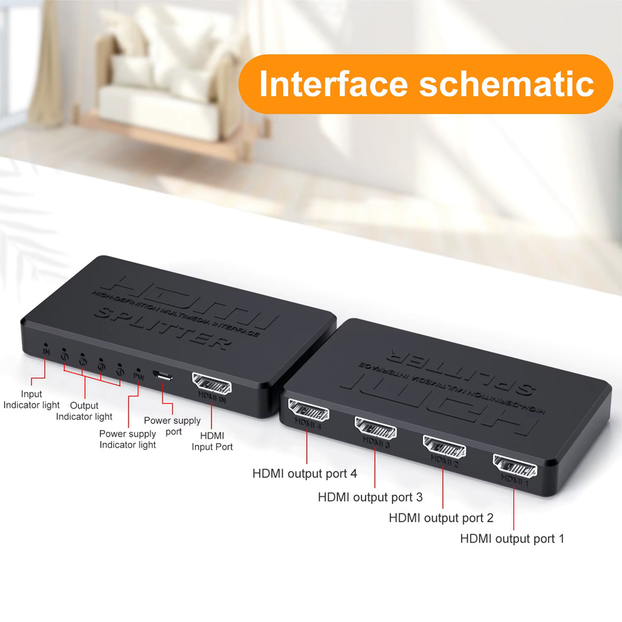 KEBIDUMEI HDMI Splitter 1 Eingang 4 Ausgänge 4x1 HDMI Switch für 4K und 2K Video in Schwarz - Bild 4