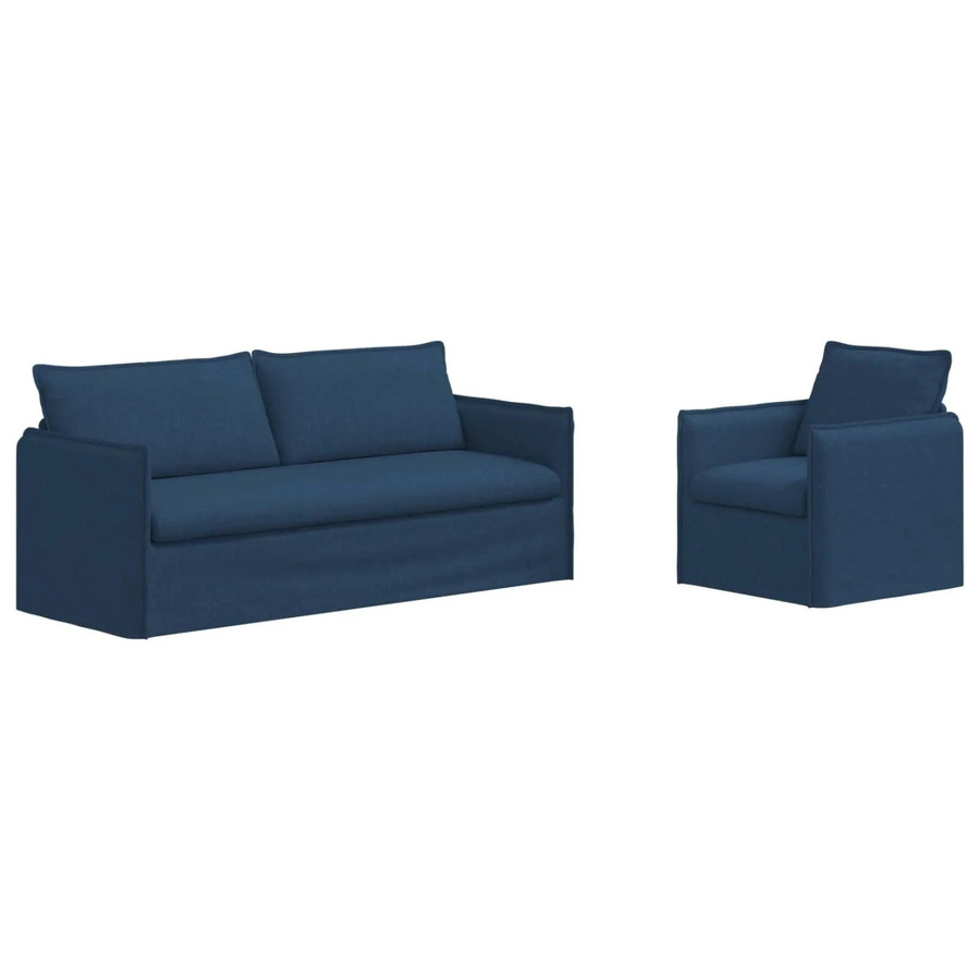 vidaXL Sofa 2-teiliges Set Blau aus Stoff mit Metallrahmen B/T/H: 196 x 82 x 85 cm und 75 x 82 x 85 cm - Bild 2