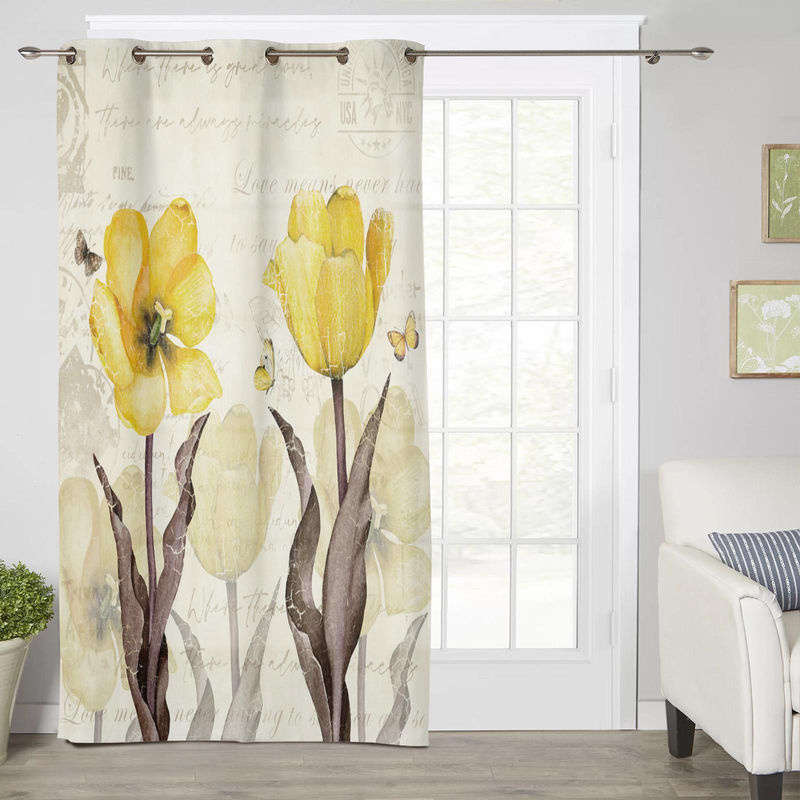Binchi Vorhang mit Blumen, Schmetterlingen und gelben Tulpen in Weiß, B: 135 cm, H: 60 cm - Bild 4