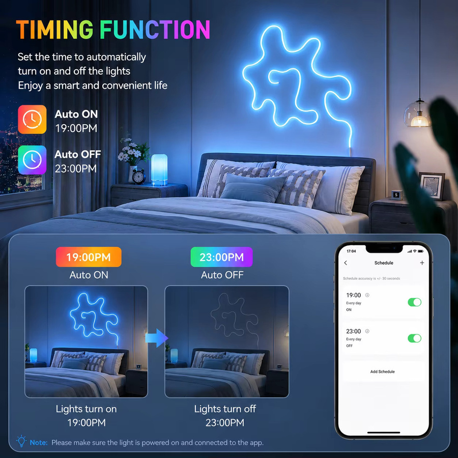 Flexible RGB LED Neon Flex Lichterkette mit App- und Fernbedienung, IP67 Wasserdicht, Musik-Sync und Timer-Funktion, Multicolour 24V Neon-Lichtstreifen für Innenräume und Party - Bild 3