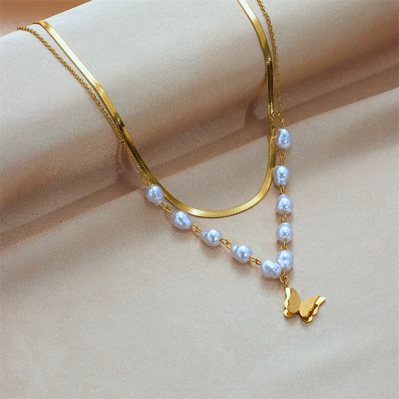 DIEYURO Halskette, Edelstahl, Perle, Schmetterling, Gold, Damen - Bild 3