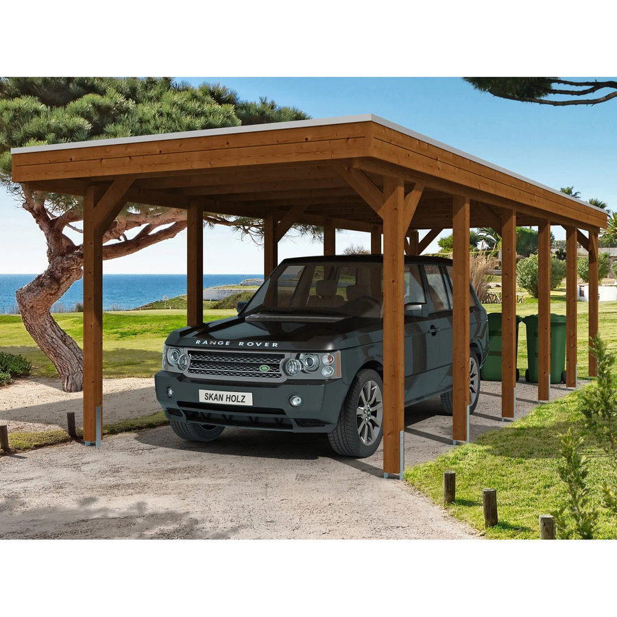 Skanholz Carport Friesland aus Holz in Nussbaum Braun B/T: 314 x 860 cm, Höhe: 241 cm - Bild 2