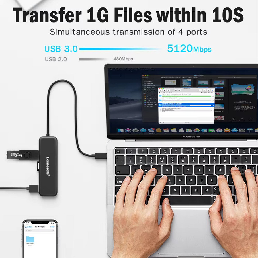 Lemorele TC41 4 in 1 USB C Hub Docking Station mit 4 USB A 3.0 Ports 5 Gbit/s in Schwarz - Bild 3