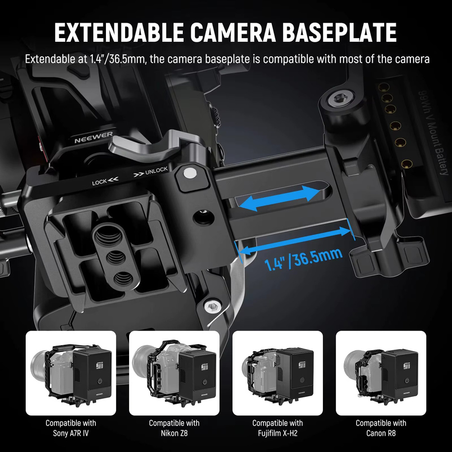 NEEWER PS015 Pro faltbare V-Mount-Batterieplatte mit Arca Quick Release-Grundplatte, Schwarz - Bild 5