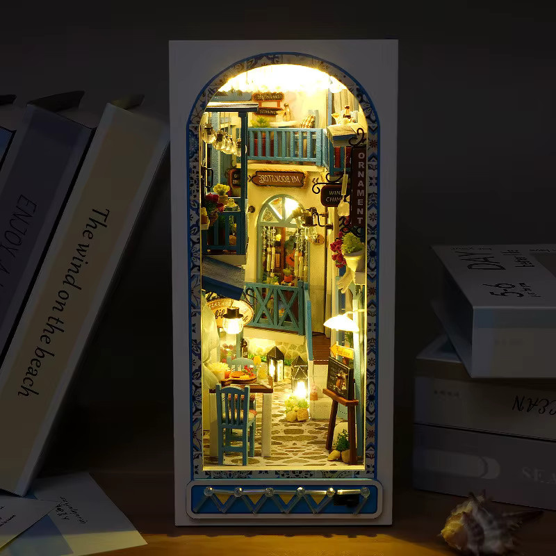zuuton Mini-Puppenhaus Bücherregal-Set, 3D-Puzzle, mit LED-Leuchten, Holz - Bild 3