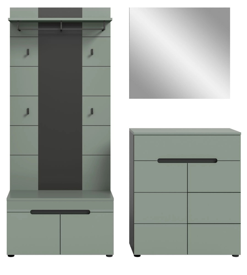 Inn.Furn Garderoben-Set Cooper 4-teilig in Salbei und Grau mit Spiegel, Bank und Schuhschrank, Höhe: 175 cm - Bild 6