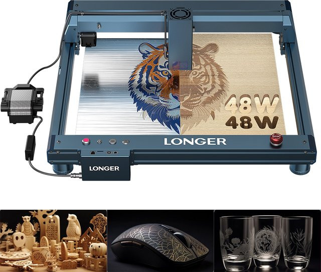 LONGER B1 40W Laserschneider und Lasergravierer mit Air Assist und WiFi, Hochpräzise CNC Diodenlaser Gravur- und Schneidemaschine für Holz, Leder und Acryl, Arbeitsbereich: 45 x 44 cm - Bild 1