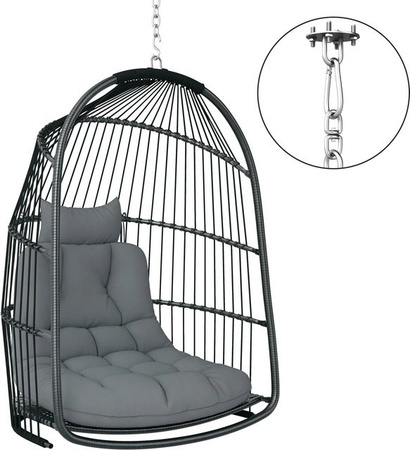 Outsunny Egg Hängestuhl aus PE-Rattan mit Stahlgestell und Polster in Dunkelgrau, B/T/H: 68 x 74 x 105 cm