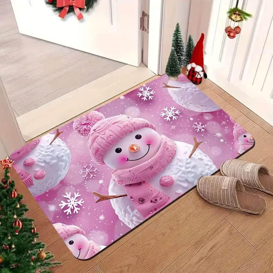 VIKAMA Weihnachtsschneemann Fußmatte in Rosa für den Eingangsbereich und die Weihnachtsdekoration - Bild 2