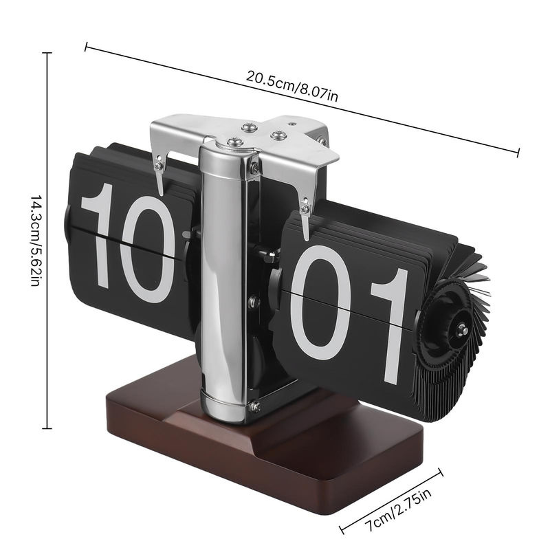 Tooarts Vintage Schreibtisch-Klappuhr Digital, Mechanische Tischuhr aus Edelstahl und Holz in Schwarz, B/T/H: 20,5 x 20,5 x 20,5 cm - Bild 2