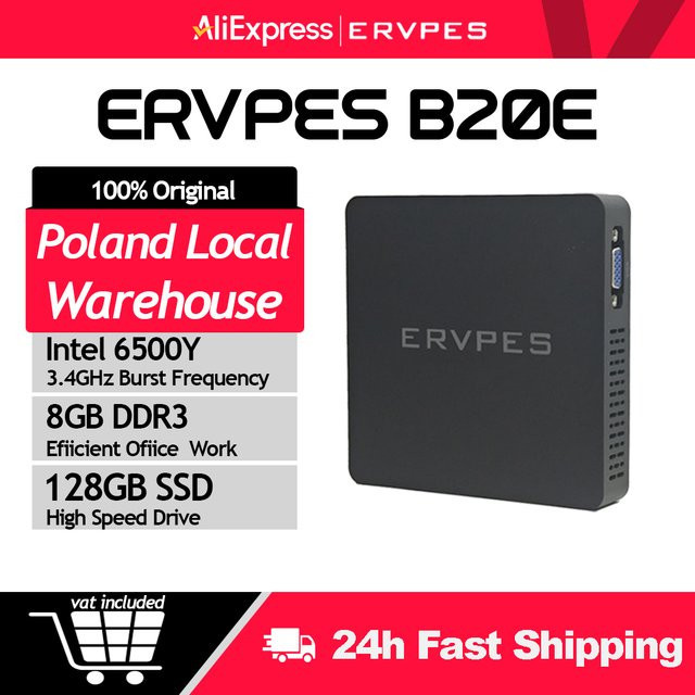 ERVPES Mini-PC B20E Kompakter Desktop mit Intel Prozessor, Windows 11, 8GB RAM, 128GB SSD, HDMI, VGA, Wi-Fi und Bluetooth in Schwarz - Bild 1
