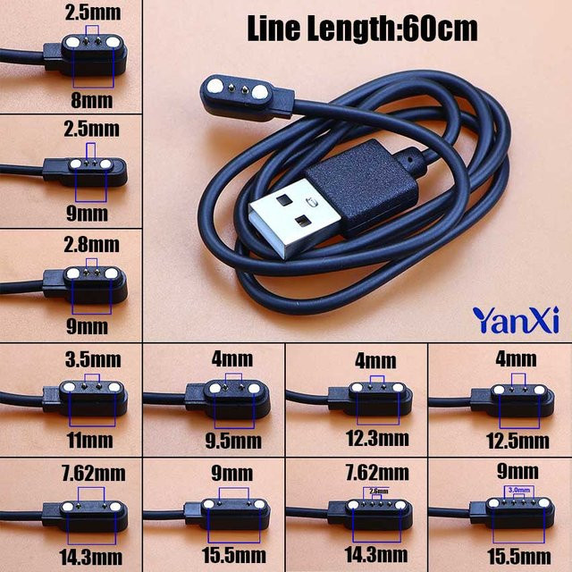 YanXi Magnetisches USB Smartwatch-Ladekabel für 2-Pin und 4-Pin Smartwatches, Schwarz - Bild 1