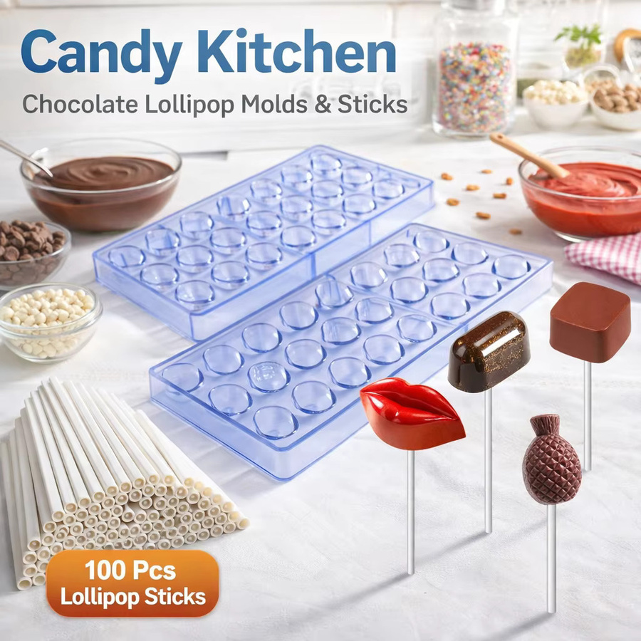 DIY Schokoladenlollipop-Set mit 100 Stäbchen und runden Formen in Transparent für selbstgemachte Süßigkeiten - Bild 3
