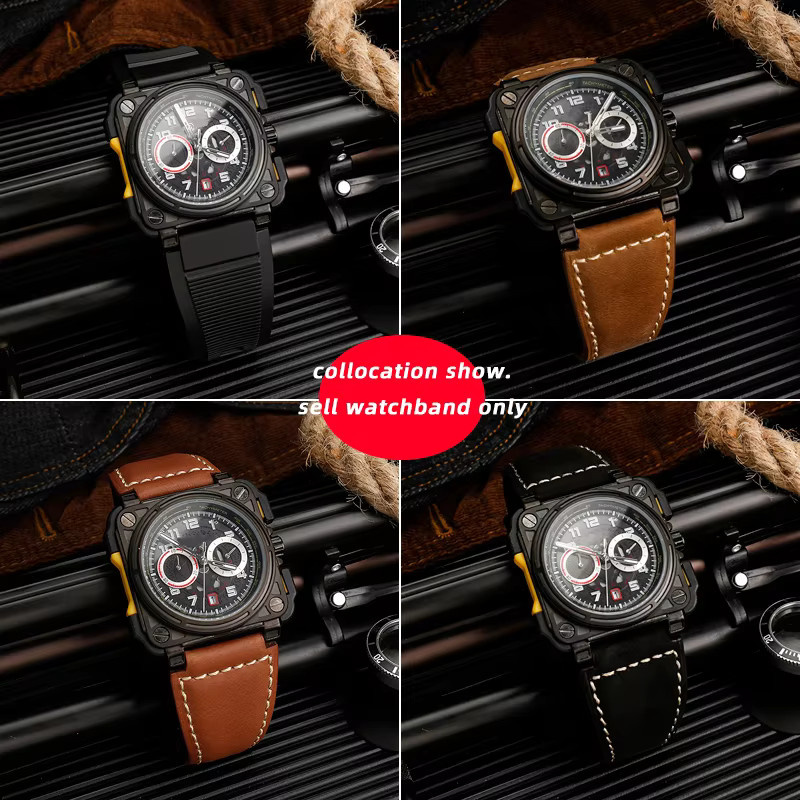 Bell Ross Uhrenarmband Rindsleder, Schwarz, Herren, 35-24mm - Bild 3