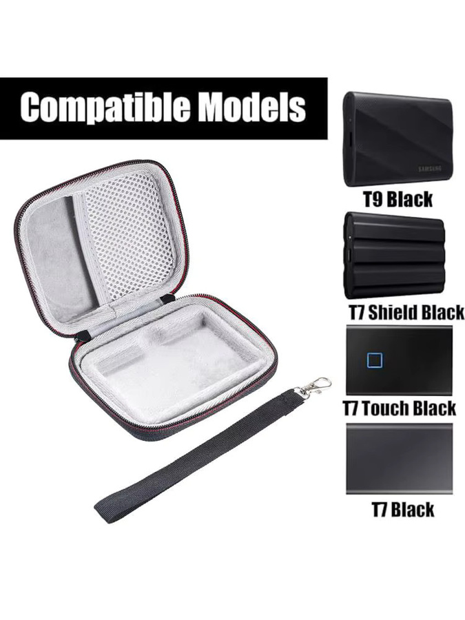 VODOOL EVA-Hartschalenkoffer mit Netztasche und Handschlaufe für Samsung T7 Shield und T9 SSD in Schwarz - Bild 7