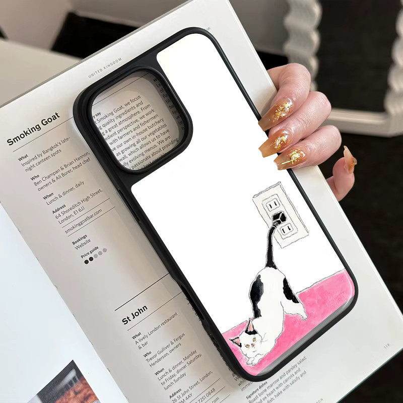 AIR PLUS Handyhülle im koreanischen Stil mit niedlicher Kuhkatze für iPhone 11 bis iPhone 17 Pro Max, Farbe: Schwarz - Bild 4