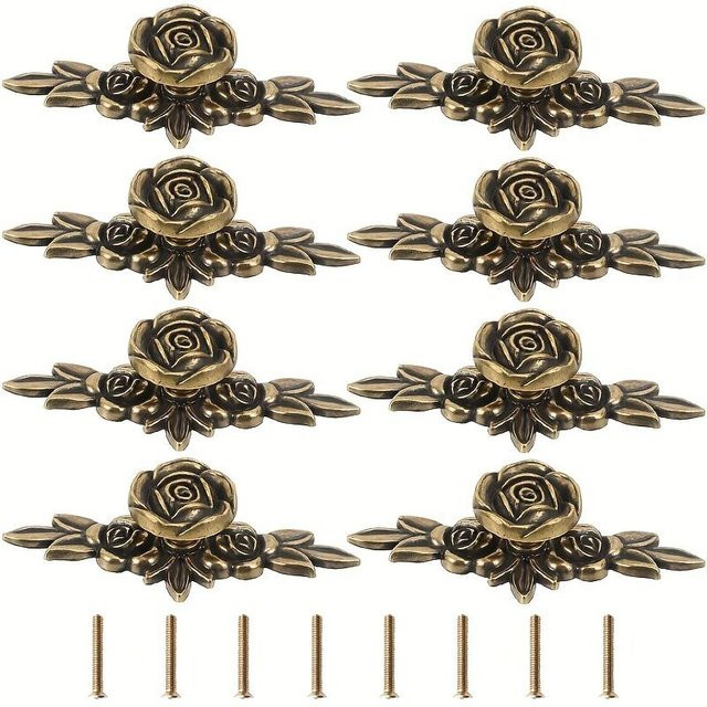 WTEMPO Schrankgriffe in Rosenform mit Rückplatte, 8er-Pack, Farbe: Bronze, Material: Zink - Bild 1