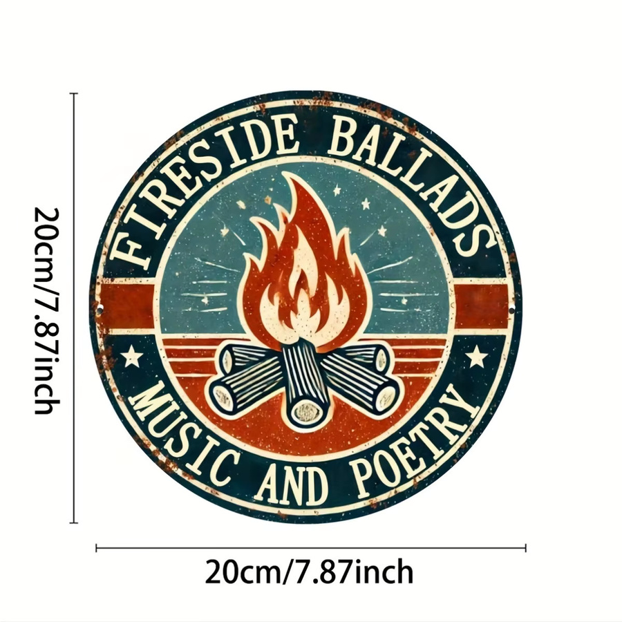 Potdemiel Fireside Ballads Vintage-Aluminiumschild, rundes Wandkunst-Dekoschild in Multicolour für drinnen und draußen - Bild 2