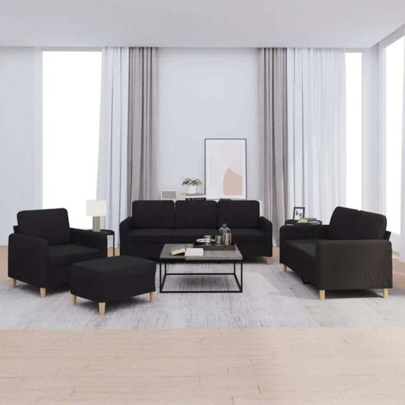Vidaxl 4-tlg. Sofagarnitur in Schwarz aus Stoff und Metall im modernen Design - Bild 1