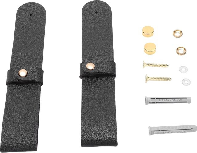2er-Set Painter Gardinenstangenhalter aus PU-Leder und Kunststoff in Schwarz mit Befestigungsschrauben und Wanddübeln - Bild 1