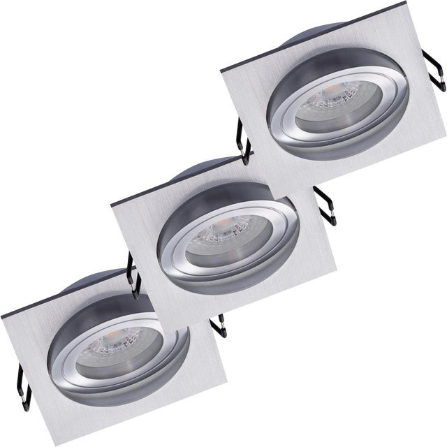 Oktaplex 3er Set Lyon Deckeneinbaustrahler aus Aluminium in Silber, schwenkbar und 3-stufig dimmbar, LED Warmweiß 2700K, 4,8W, 380lm - Bild 1