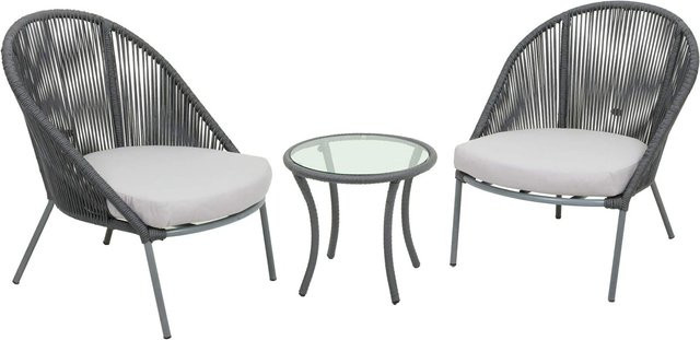 DELUKE Balkonmöbel-Set LARS Sitzgruppe mit Tisch und 3 Stühlen in Schwarz aus Stahl, Glas und Polyester mit Seilbespannung - Bild 1