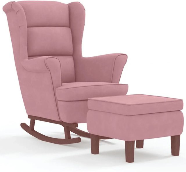 vidaXL Schaukelsessel mit Hocker aus rosa Samt und Holzbeinen - Bild 1