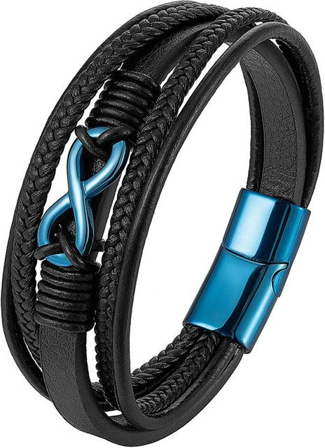 Armband, Leder, Edelstahl, blau, 23cm, Herren - Bild 1