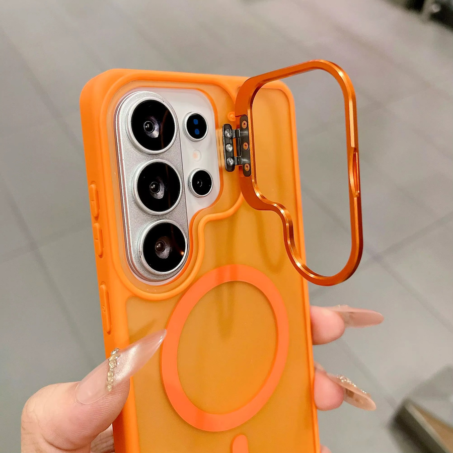 Stoßfeste matte Schutzhülle mit MagSafe-Ladehalterung für Samsung Galaxy S26 S25 S24 S23 Ultra Plus FE A17 A56 A36 A16 in Weiß und Orange - Bild 1