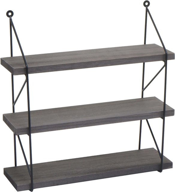 BERLINLODGE Wandregal im Industrial Design aus Metall und Paulowniaholz, Dunkelgrau, H x B x T: 40 x 40 x 13 cm - Bild 1