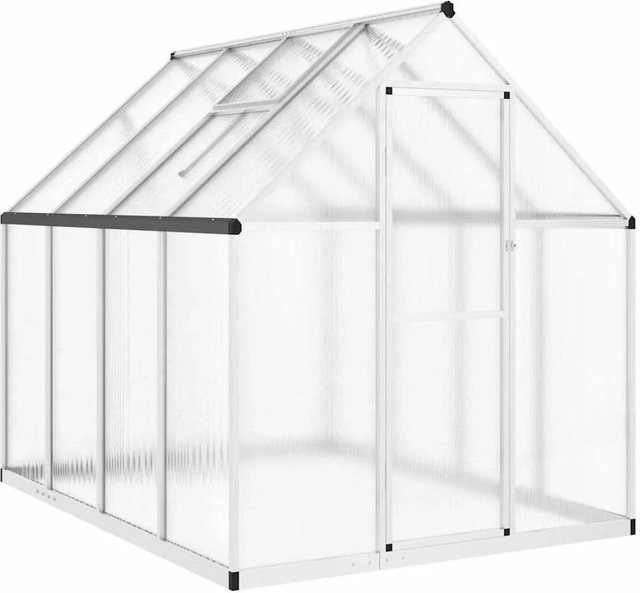 vidaXL Gewächshaus aus Aluminium mit Polycarbonat-Verglasung und Fundamentrahmen in Silber, B/T/H: 224 x 169 x 195 cm - Bild 1