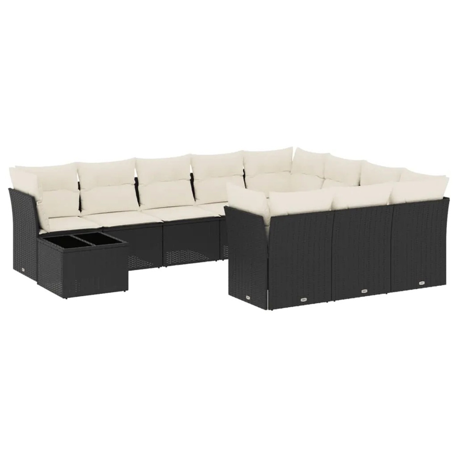 vidaXL 11-teilige Garten-Sofagarnitur aus Polyrattan in Schwarz mit Kissen für Garten, Terrasse und Innenhof - Bild 2