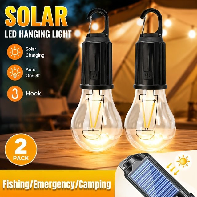 Wiederaufladbare Solar-LED-Campinglampe mit Typ-C Anschluss und 3 Lichtmodi in Schwarz - Bild 1