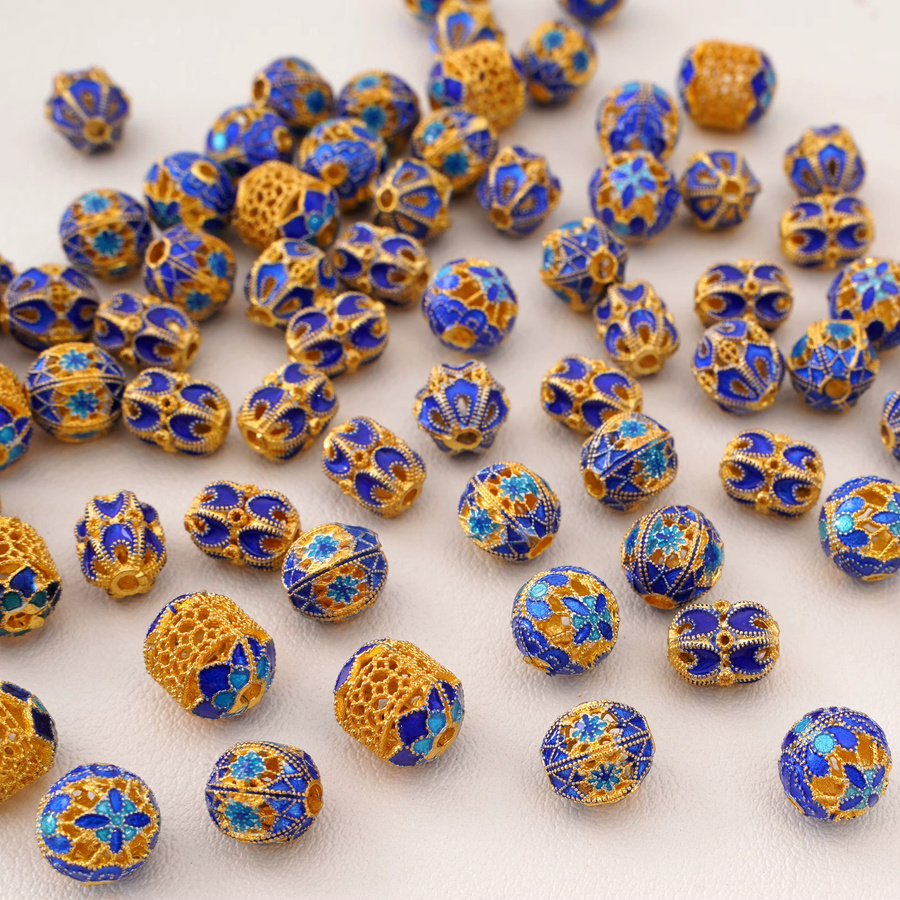 Beadia Distanzperlen, Cloisonné-Legierung, emailliert, bunte runde Perlen - Bild 3
