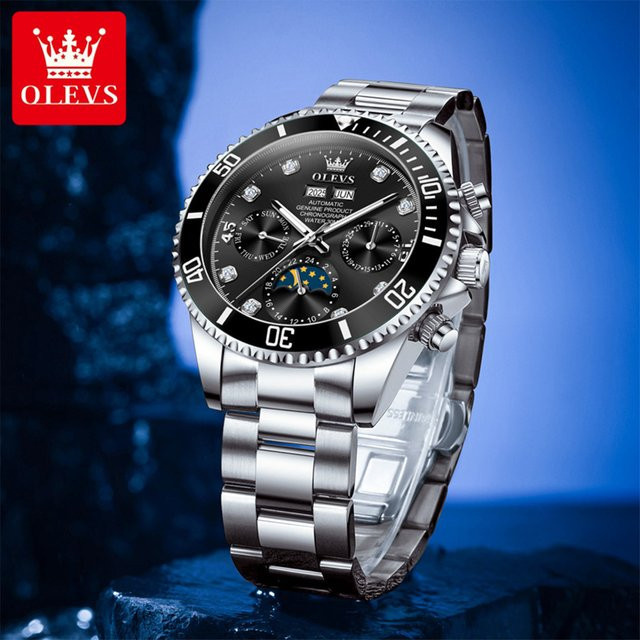 OLEVS Automatik-Armbanduhr, Edelstahl, Mondphase, Silber, Herren - Bild 1