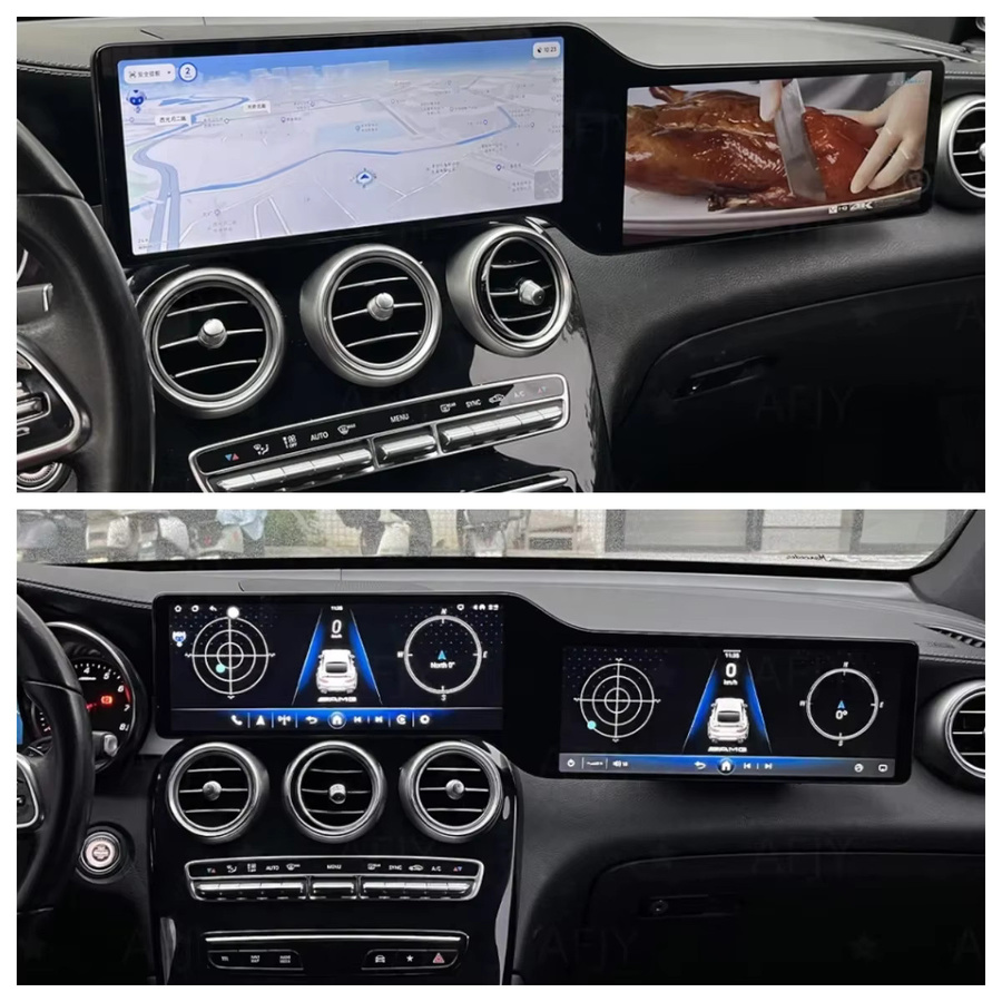 YANFU Android Doppelbildschirm Autoradio mit Carplay für Mercedes Benz C-Klasse W205 und GLC X253, 24,6 Zoll, Schwarz - Bild 3