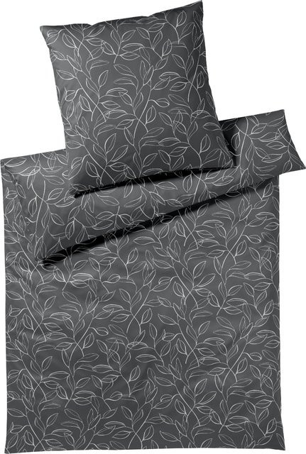 Bettwäsche FLORAL aus Mako-Satin in Grau mit Bettbezug und Kissenbezug, B/H: 155 x 220 cm und 80 x 80 cm - Bild 1