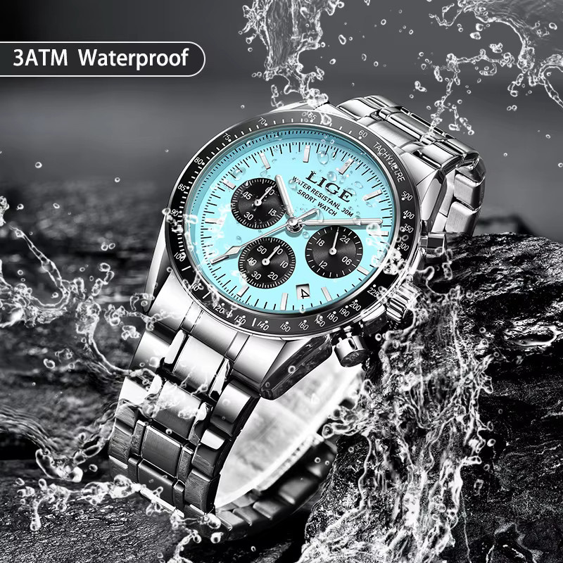 LIGE Armbanduhr, Quarz, Chronograph, Edelstahl, Blau, Herren - Bild 5