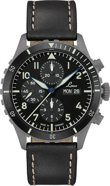Laco Chronograph, Automatik, Edelstahl, Leder, Schwarz, 10 ATM - Bild 1